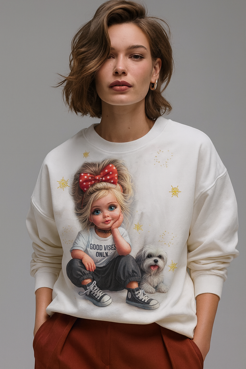 КУПОН Футер двунитка   «Дівчинка з песиком»  73см - 180см. (діджитал)