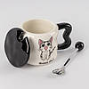 Чашка керамічна Котик з кришкою та ложкою 350 мл в асортименті, фото 3
