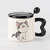 Чашка керамічна Котик з кришкою та ложкою 350 мл в асортименті, фото 2