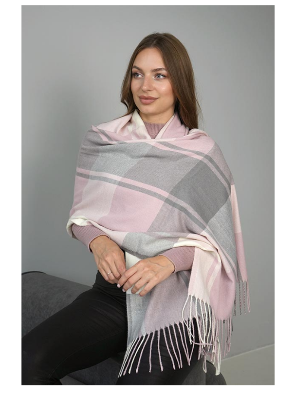 Кашеміровий палантин Лаціо рожевий + сірий, фото 1