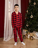 Підліткова піжама для хлопчика - Червона клітинка з оленем - Family look для родини