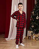 Підліткова піжама для хлопчика - синьо-червона клітинка - Family look для родини