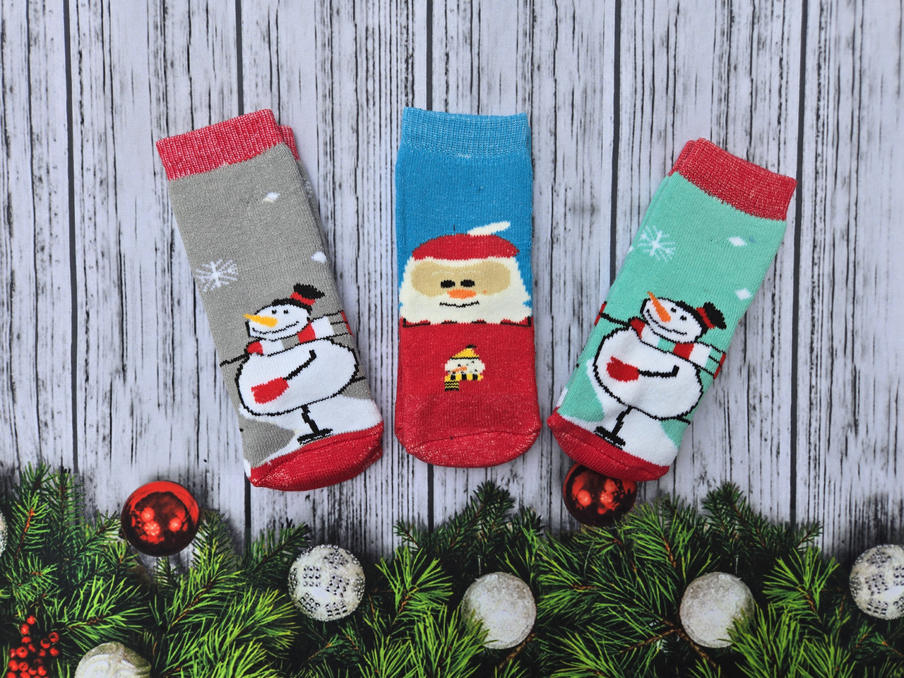 Детские носки махровые новогодние для малышей х/б НЛ 12-14,14-16,16-18 м-9 Santa.сніговики, фото 1