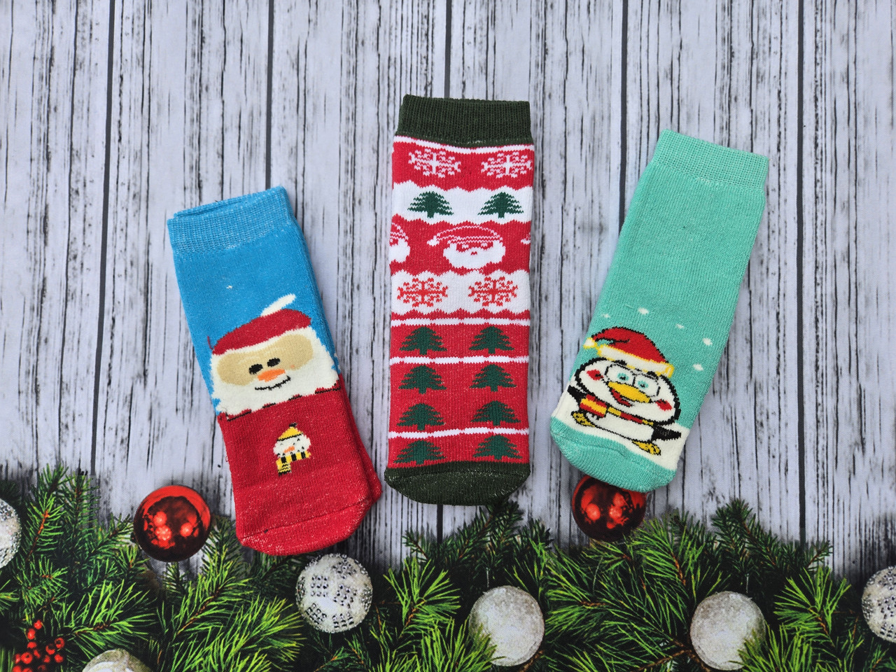 Детские носки махровые новогодние для малышей х/б НЛ 16-18  м-11 Santa,пінгвін,ялинки, фото 1