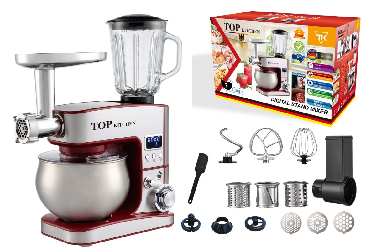 Професійна кухонна машина Top Kitchen 4-в-1: Планетарний міксер 4500 Вт, М'ясорубка, Скляний блендер та Овочерізка, фото 1