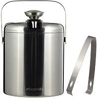 Термо-відерце для льоду Kamille 1300мл з кришкою та краплізбірником для пікніка та вечірок щипці для льоду (563717)