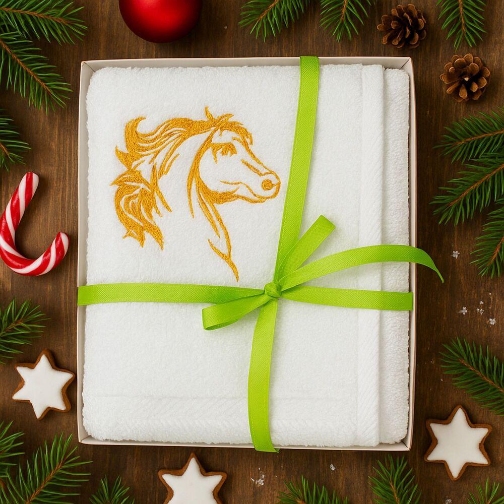 Рушник з вишивкою конячки Рік коника 50х90 см в подарунковому пакованні, бавовна коник жовтий, фото 1