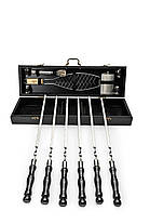 Набір для мангалу з шампурами, флягою та сіткою для риби у чорному кейсі KDP Black, фото 4