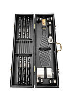 Набір для мангалу з шампурами, флягою та сіткою для риби у чорному кейсі KDP Black, фото 2