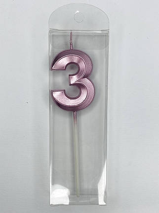 Свічка для торта цифра "3" РОЗОВИЙ, фото 2