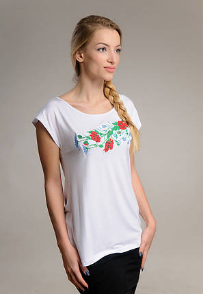 Біла вишита футболка-реглан із квітами «Польовий букет», фото 2