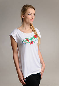 Біла вишита футболка-реглан із квітами «Польовий букет»