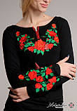 Чорна жіноча вишита футболка на довгий рукав із квітами «Троянда», фото 2