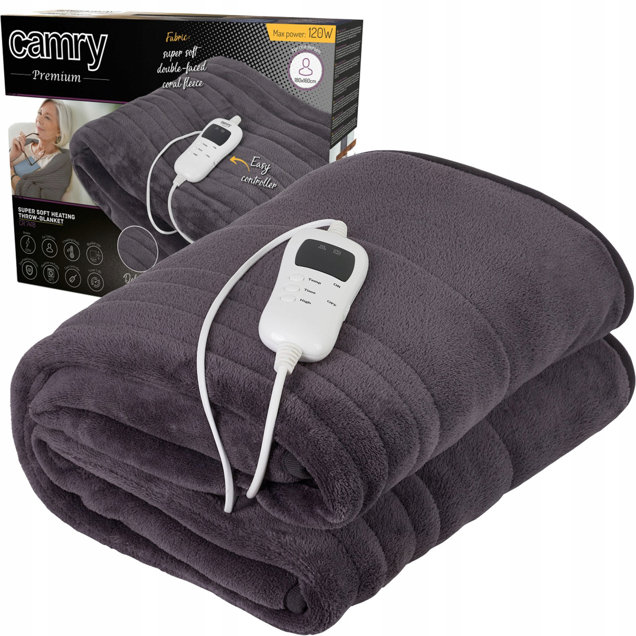 Електроковдра двоспальна Camry CR 7418 160x180 см електроодіяло електропростиня з таймером та автовідключення, фото 1