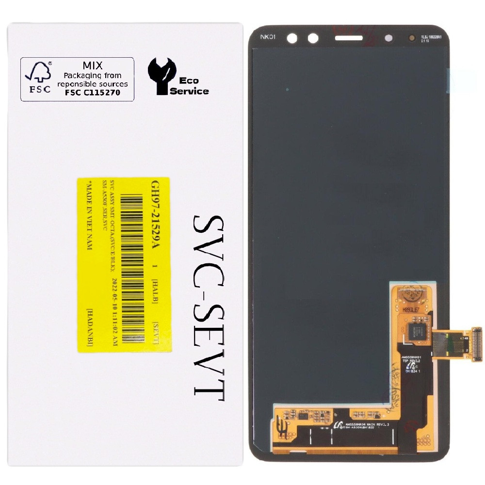 Дисплей Samsung A530 Galaxy A8 2018 чорний, Amoled, оригінал, сервісне пакування, GH97-21529A, фото 1