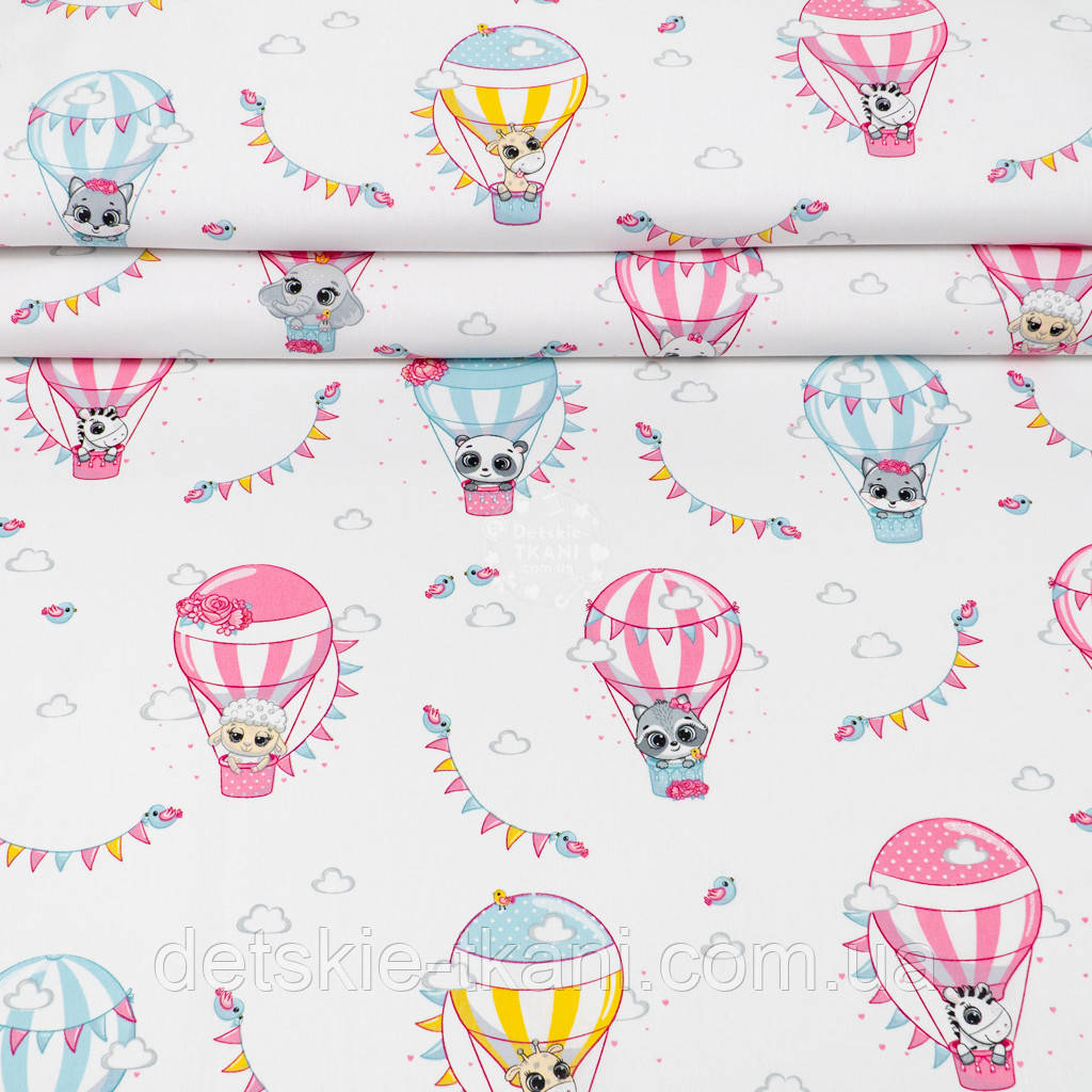 Ранфорс шириною 240 см "Слоник, жирафа і зебра на повітряних кулях"  (№5827), фото 1