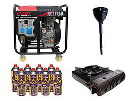 Дизельний генератор MAST GROUP YH11000AE + газова плитка Orcamp CK-505 + картридж газовий Pegas 400 мл (8 шт.)