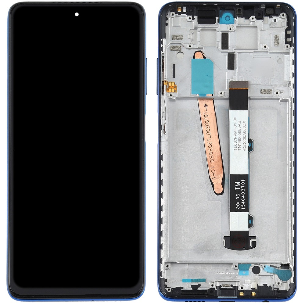 Дисплей Xiaomi Poco X3 /Poco X3 NFC /Poco X3 Pro чорний, оригінал PRC, з рамкою синього кольору, Cobalt Blue, фото 1