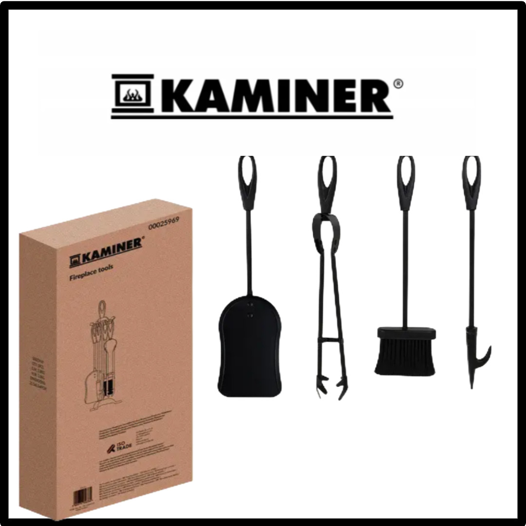 Аксесуари для каміна KAMINER 25969 Кочерга Совок Щипці для каміна 5в1 Набори для домашнього каміна Ківка для камінів, фото 1