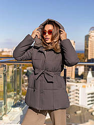 Куртка з капюшоном у подовженому фасоні сірого кольору