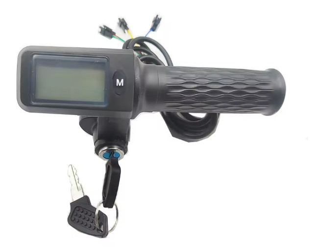 Ручка газу з ключем для електровелосипеда 12-72V з вольтметром чорна пластикова