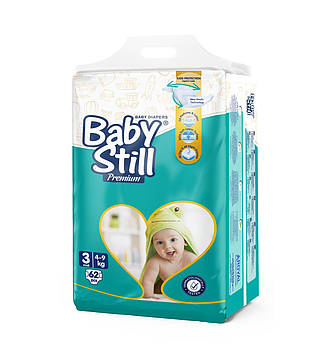 Підгузки дитячі Baby Still midi 3 (4-9 кг) Jumbo 62 шт. з натуральної бавовни