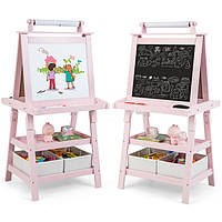 Мольберт/дошка для дітей з поличками 3в1, рожевого кольору