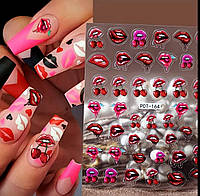 3D наклейки для нігтів губи та вишні набір 2 аркуші