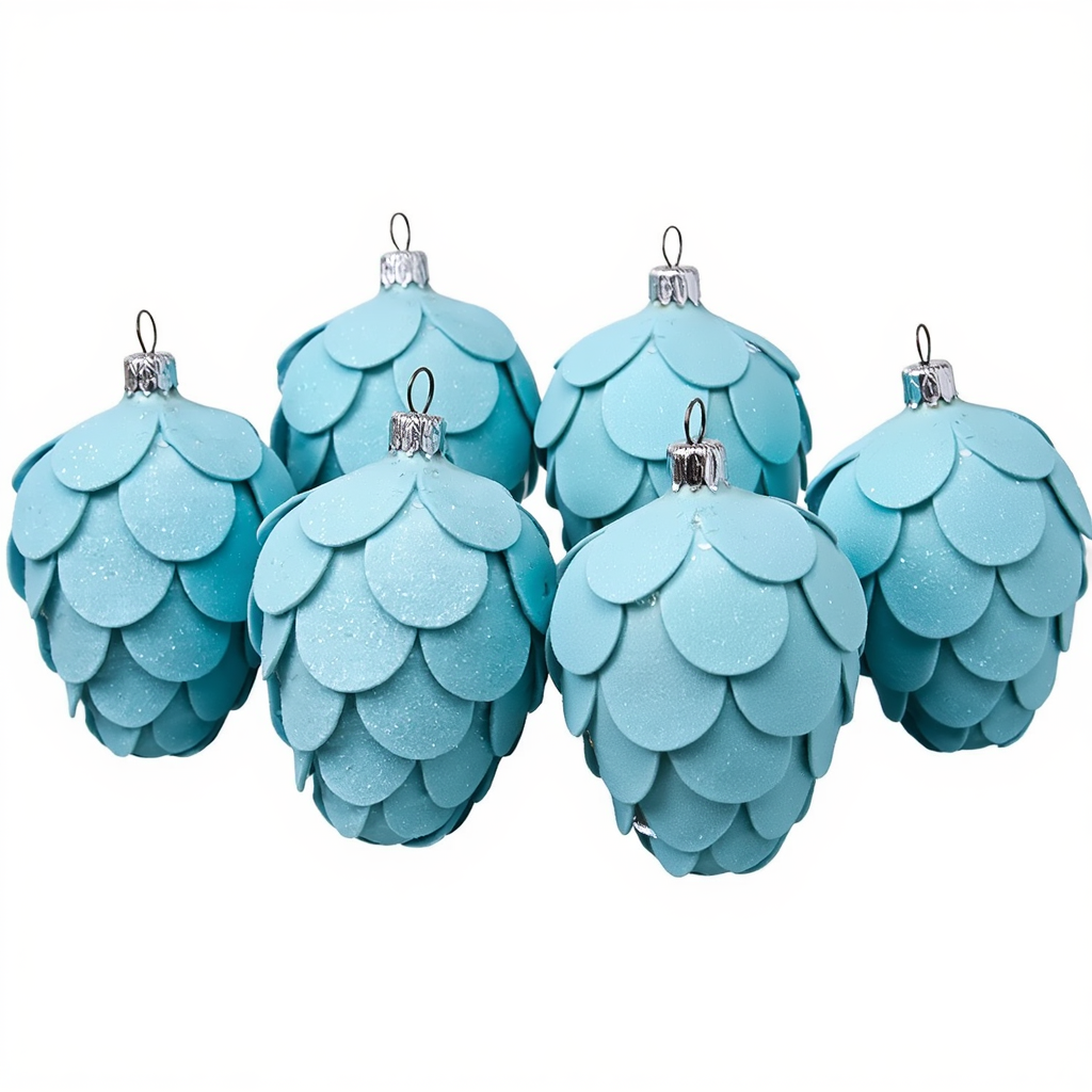 Набір новорічних іграшок з екошкіри "Шишка кедрова" 6 (шт) іграшки на ялинку, ялинкові новорічні іграшки Блакитний, фото 1