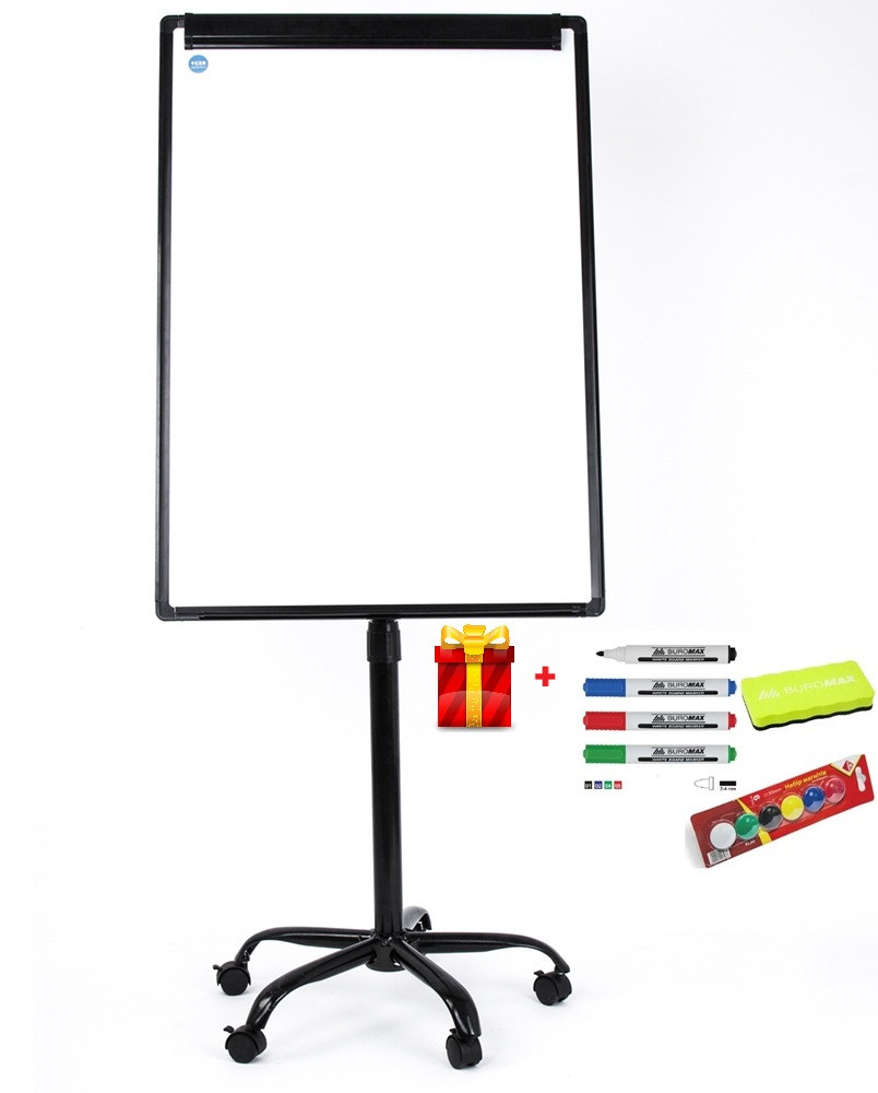 Фліпчарт магнітно-маркерний, 70х100cм, мобільний на колесах , вертикальний FliPP + НАБІР в подарунок