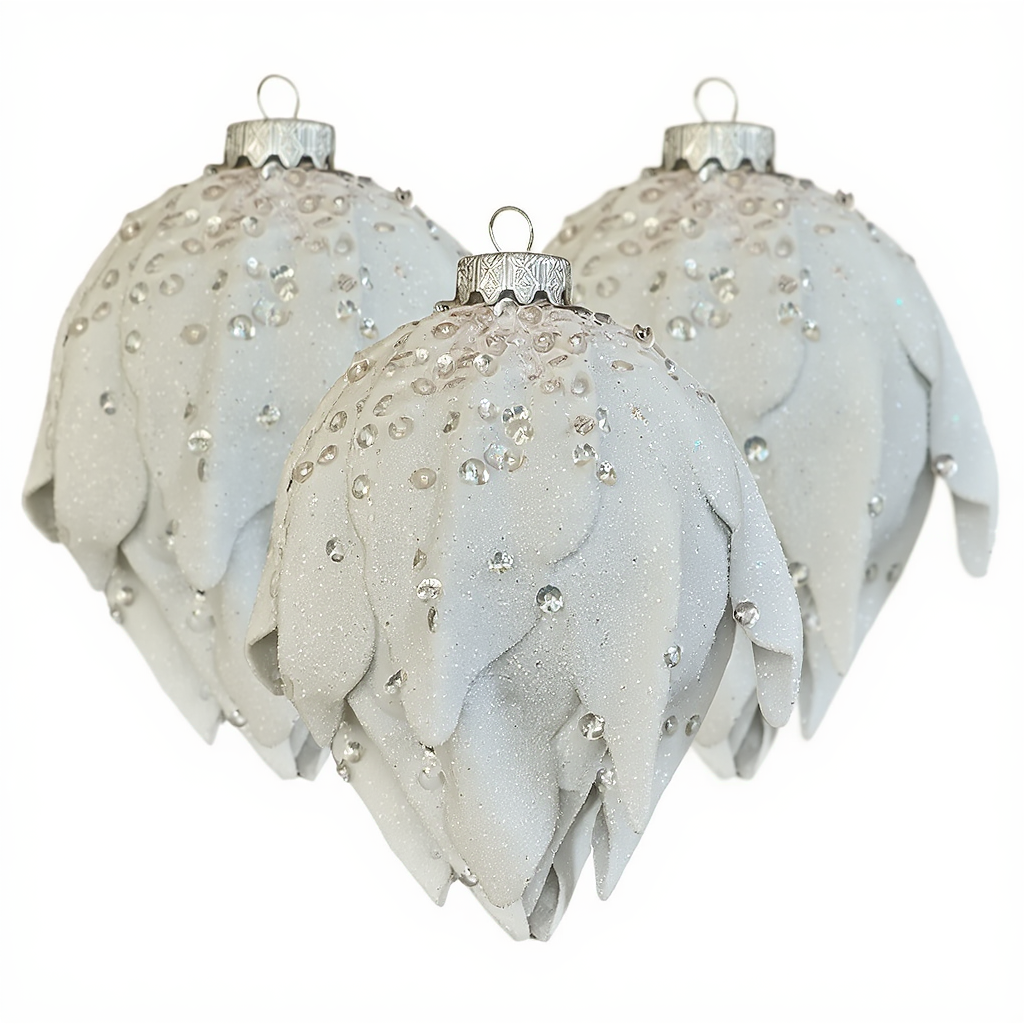 Набір новорічних іграшок з екошкіри "Шишка закрита" 3 (шт) іграшки на ялинку, ялинкові новорічні іграшки Білий, фото 1