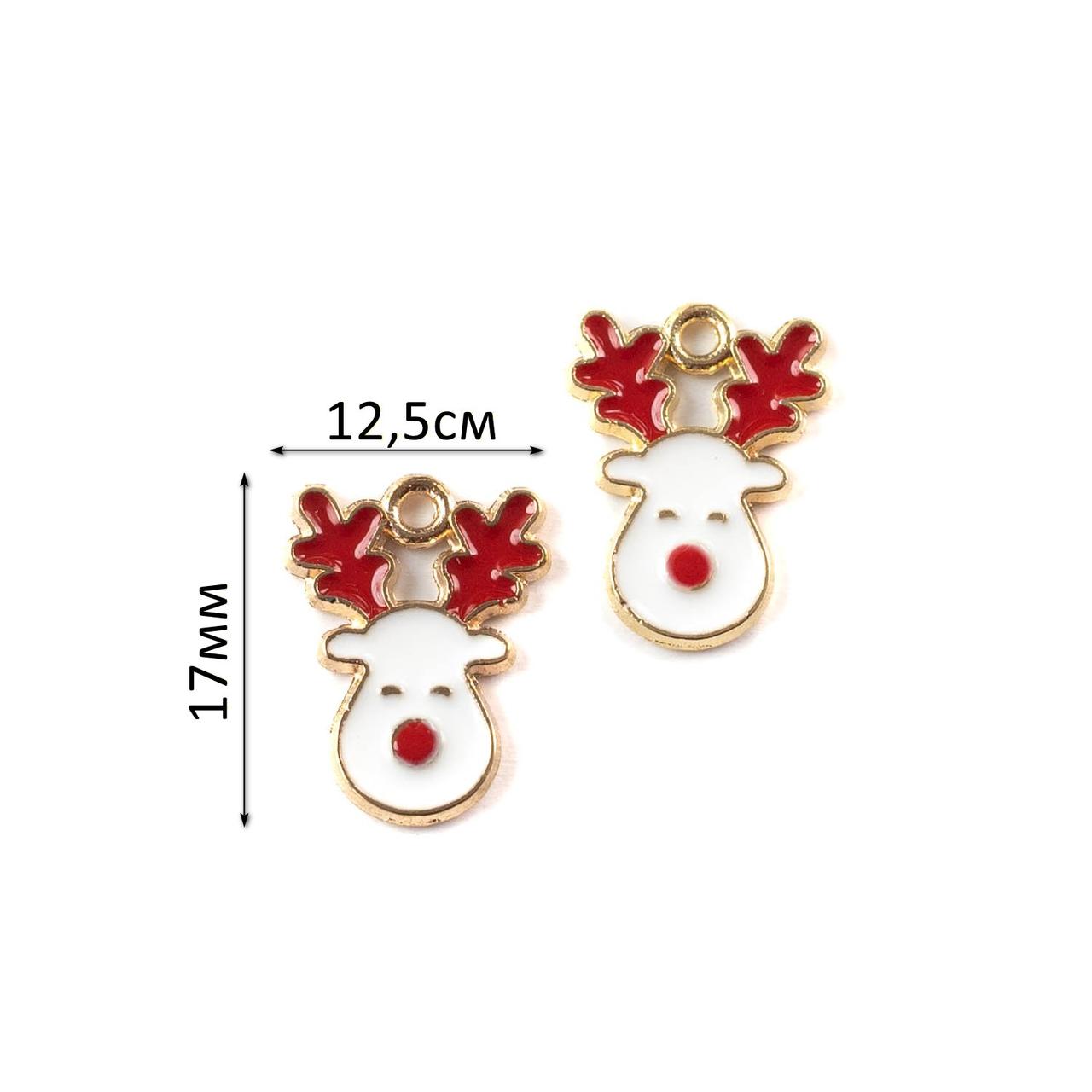 Підвіска Олень з червоною та білою емаллю золото 1шт 12.5*17мм PDZ066, фото 1