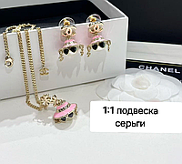 Комплект Цепочка и Сережки Шанель из медицинской стали (Stainless Steel)