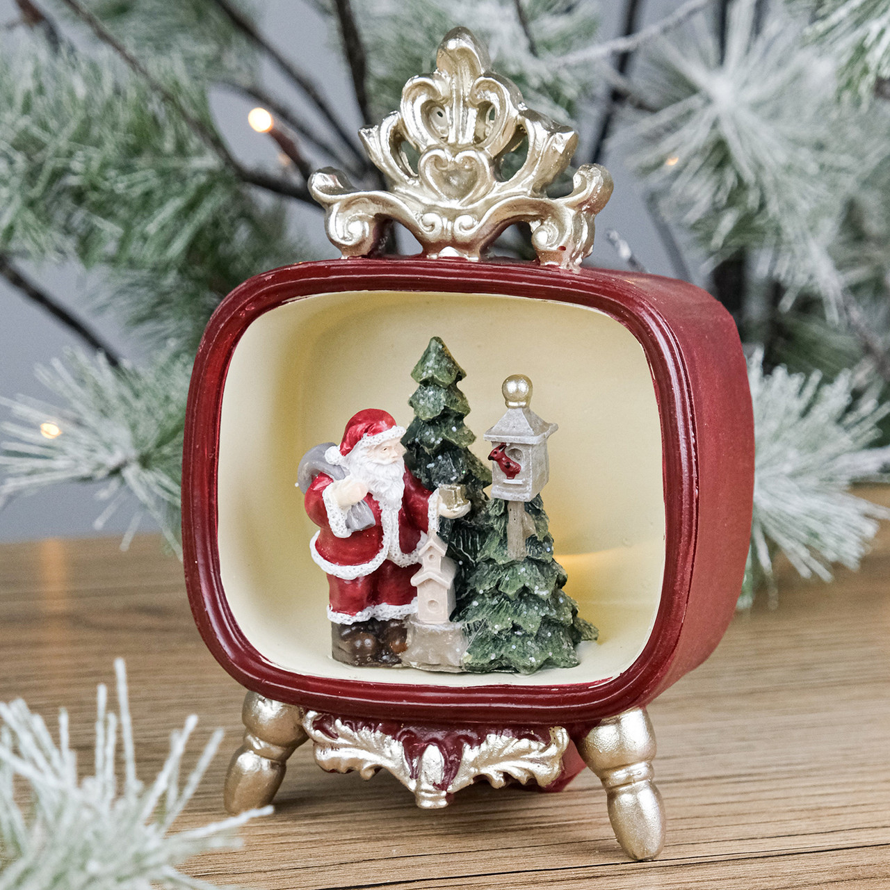 Новорічний декор з LED підсвічуванням "Санта з пташкою" 15 см, фото 1