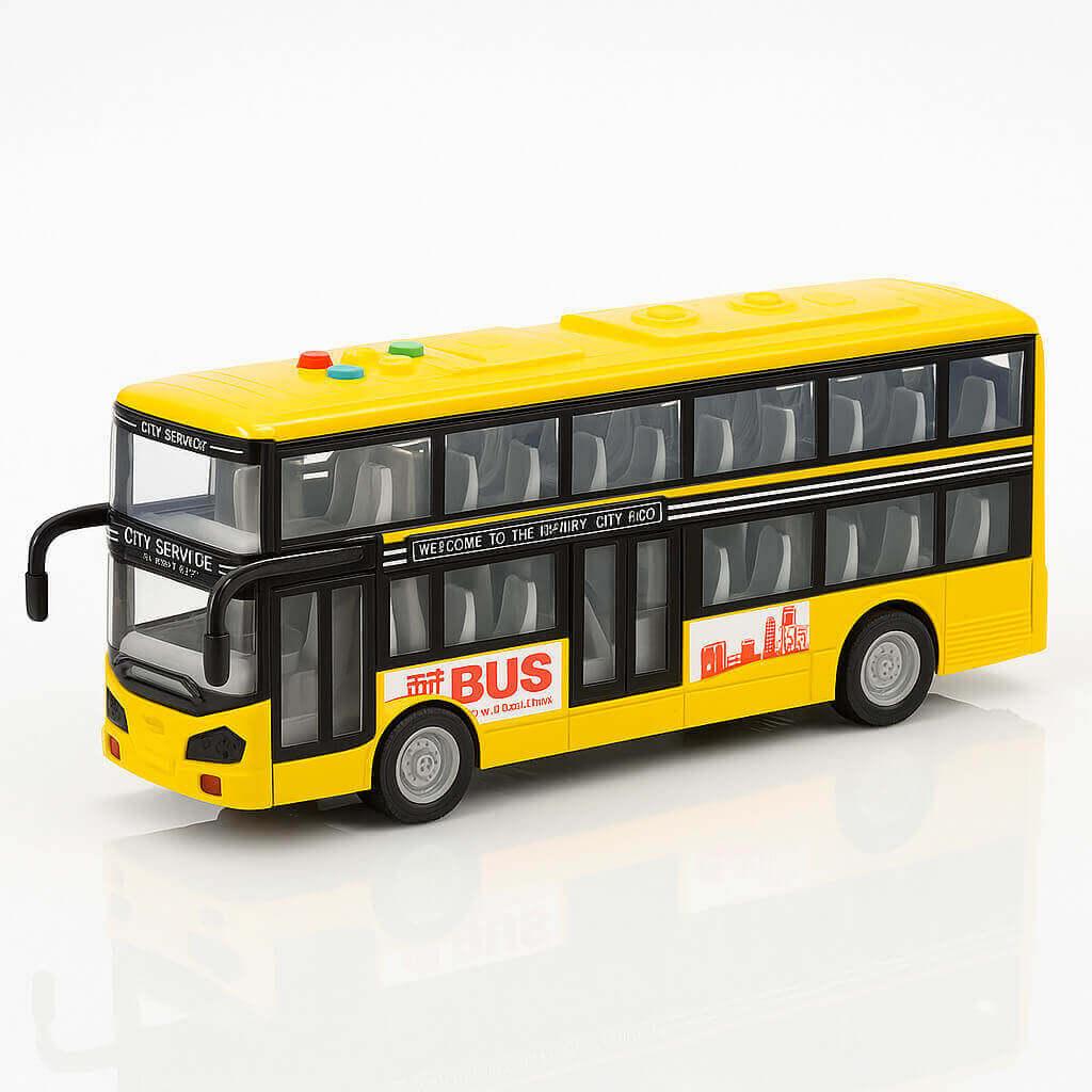 Іграшковий автобус двоповерховий JS123C — інерційна музична машинка, жовтий, 28 см, з підсвіткою та відкривними дверима, фото 1