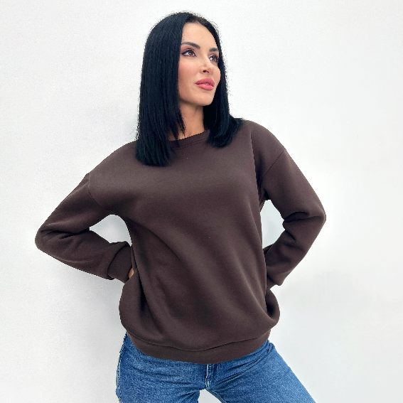 Теплий батнік жіноча кофта на флісі базовий віддонний світшот прямого крою на манжетах, фото 1