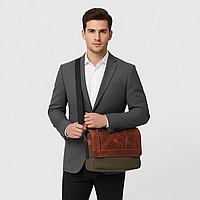 Сумка через плече мужская Канвас-шкіра крейзі