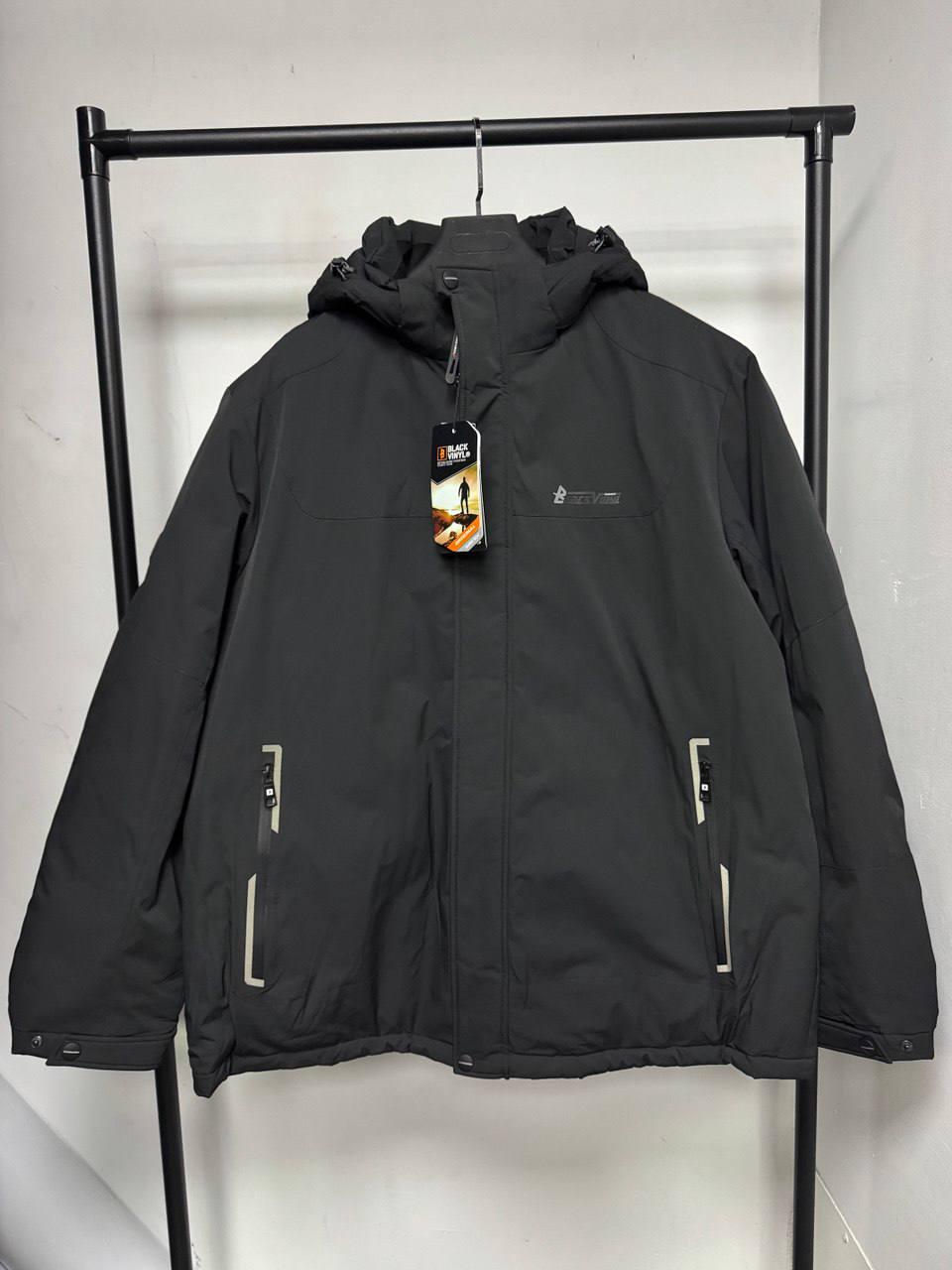 Чоловіча тепла зимова куртка Black Vinyl батал, чоловічі куртки вініл зимові великих розмірів, колір чорний. Чоловічий одяг, фото 1