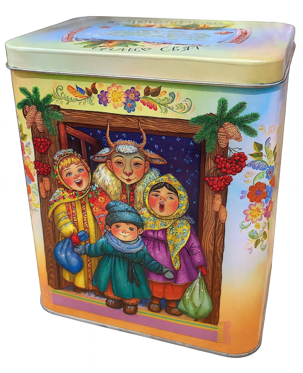 Набір цукерок подарунок на Новий рік та Миколая гуртом у жерстяній упаковці №4 800 г. (Стандарт), фото 1