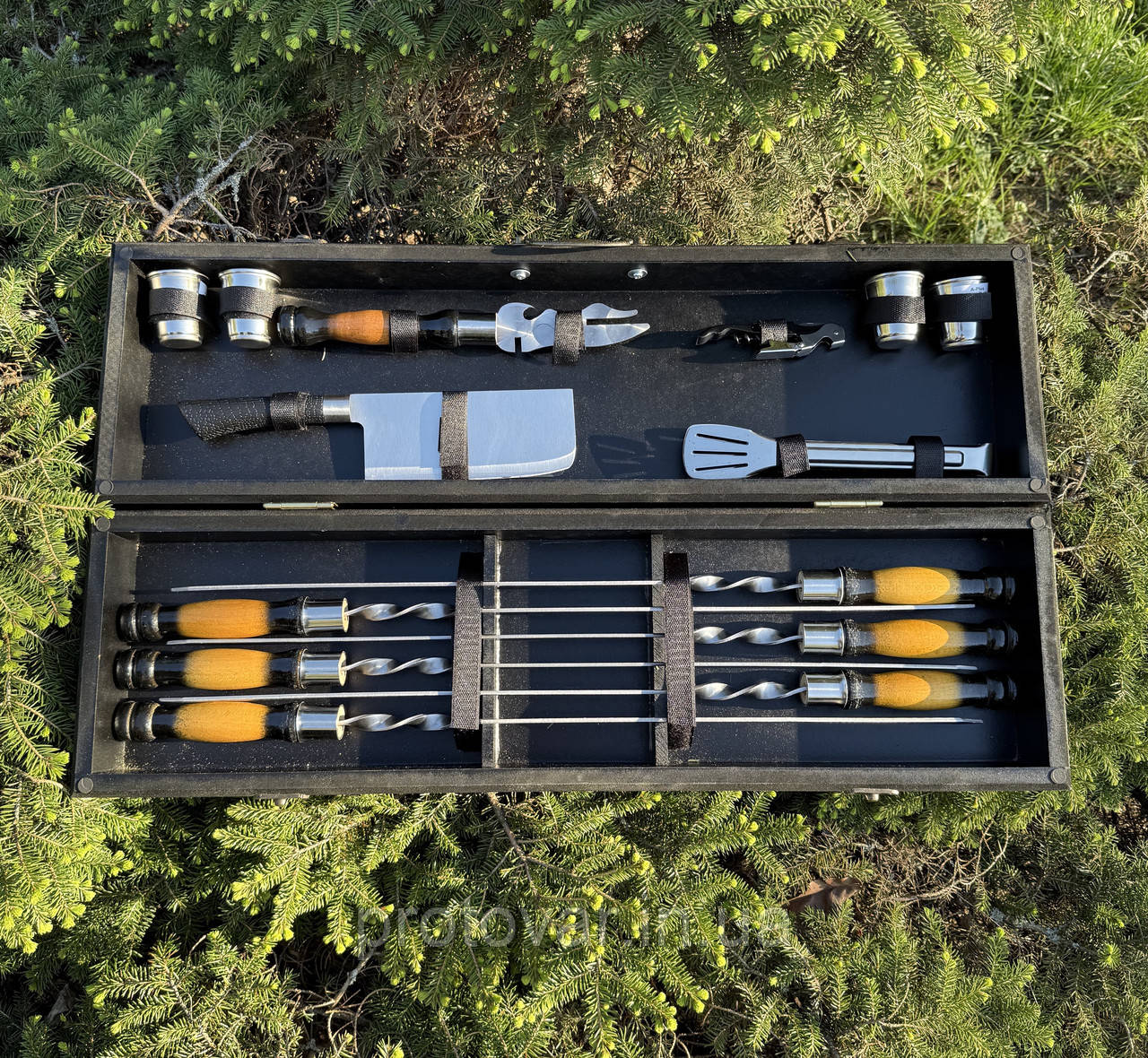 Елітний набір шампурів 19-75 у чорному дерев’яному кейсі з інструментами Gradient