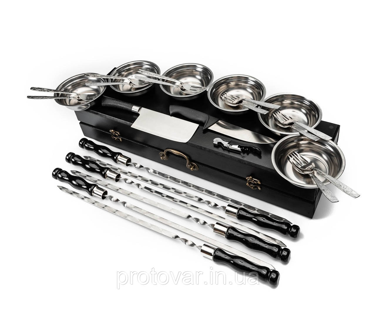 Набір шампурів з дубовими чорними ручками у дерев’яному кейсі на 6 персон Kuk Black