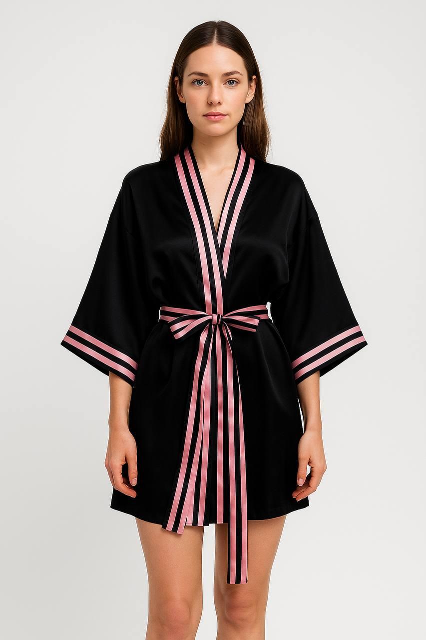 Шовковий чорний халат