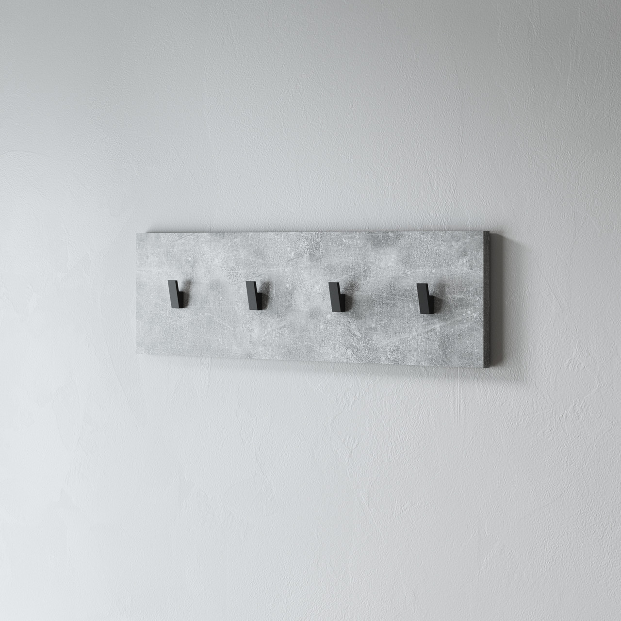 Вішалка настінна 4 гачка для одягу колір бетон 80х22х3 см, фото 1