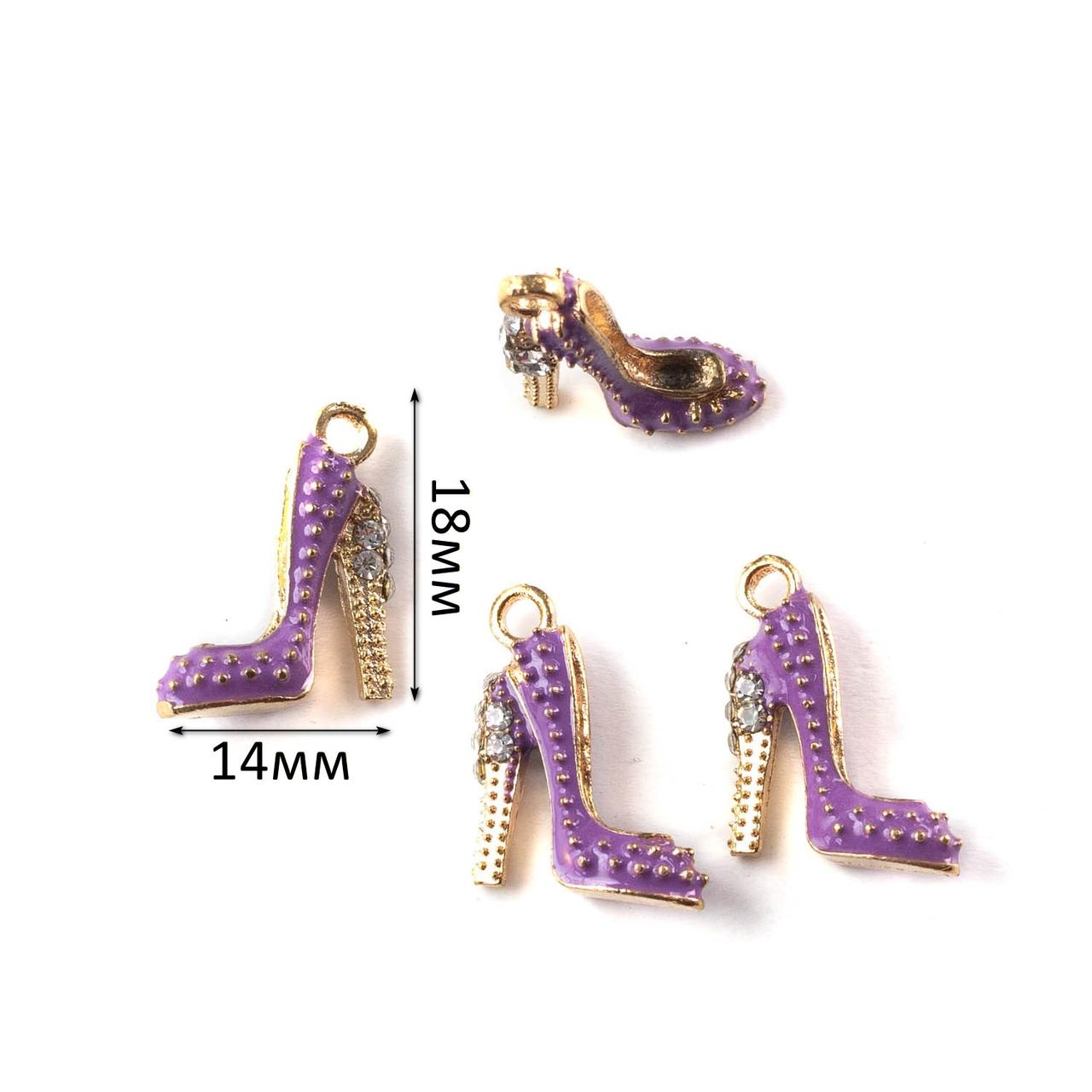 Підвіска Туфелька золото з фіолетовою емаллю 1шт 14*18мм PDZ087, фото 1