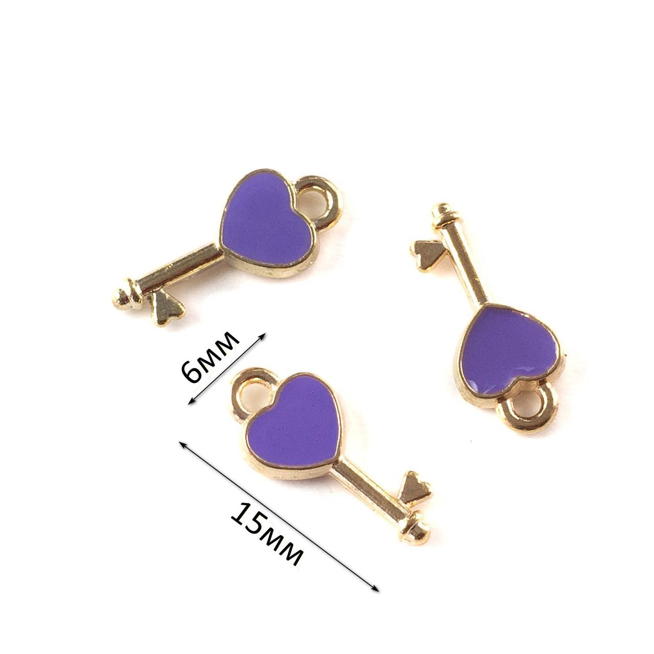 Підвіска Ключ золото з фіолетовою емаллю 1шт 6*15мм PDZ090, фото 1
