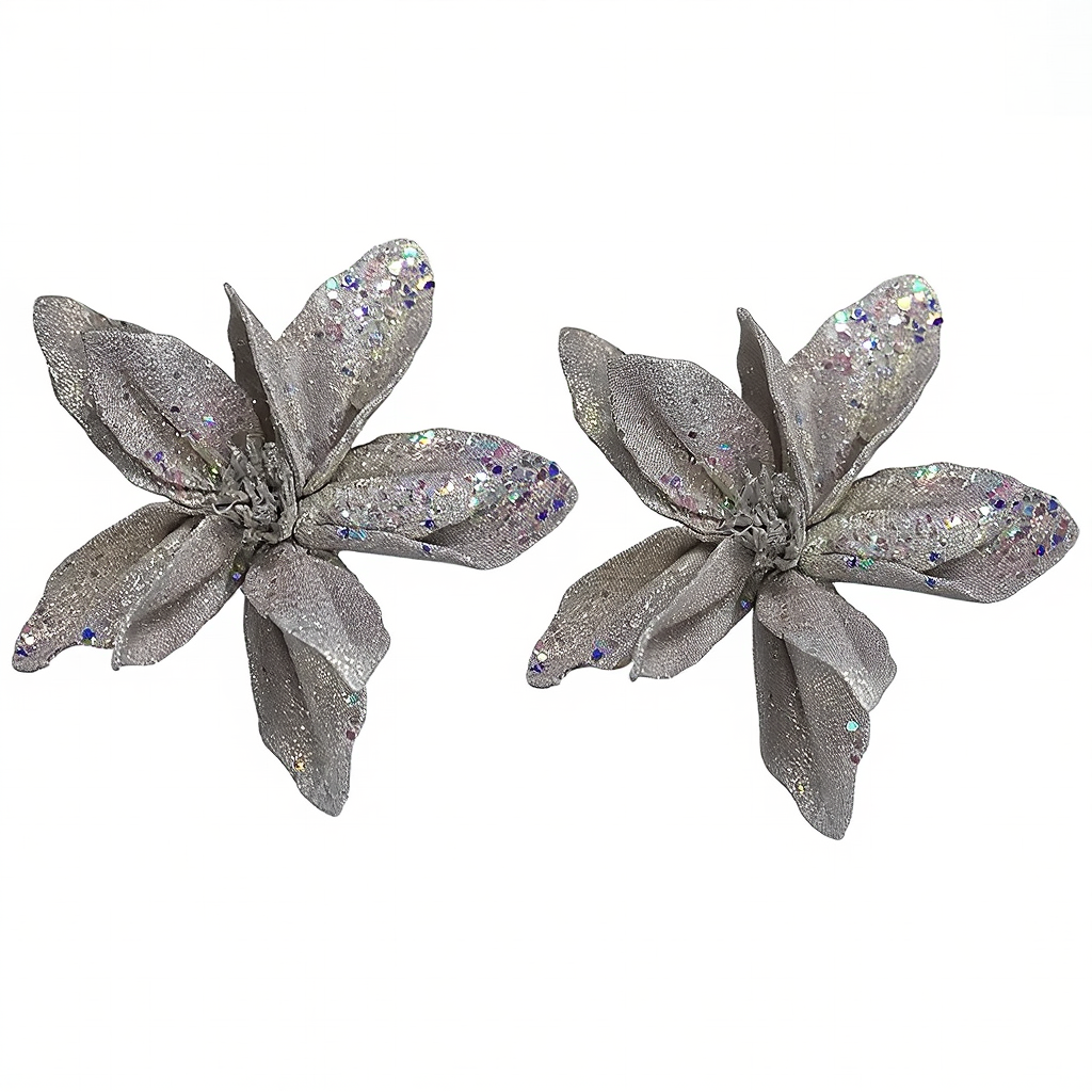 Набір новорічних квіток на ялинку Лілія 2 (шт) Ø15 (см) різдвяна квітка для прикраси ялинки, іграшки на ялинку Пудровий, фото 1