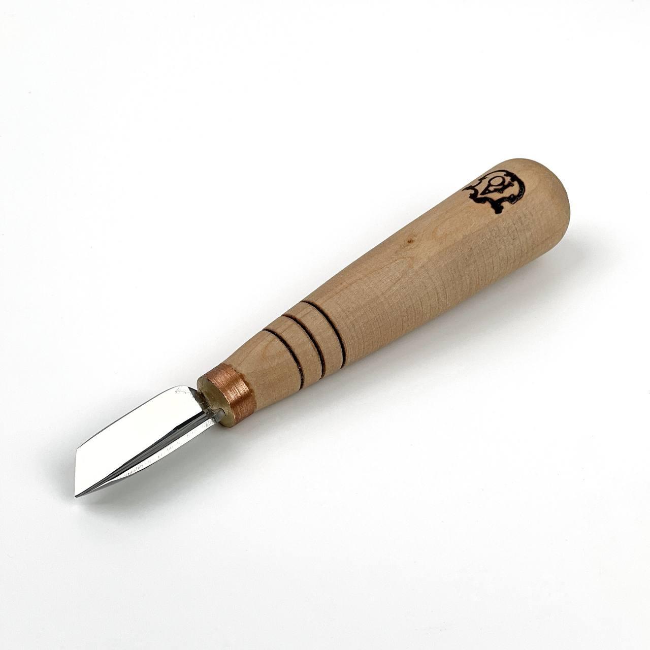 Коротка кутова скошена стамеска 10мм АЮ-STRYI Profi для геометричного різьблення по дереву, фото 1