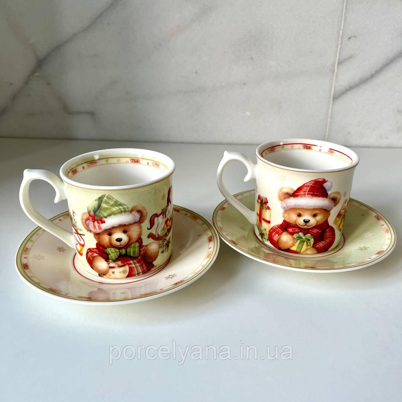 Набір 2 горнятка 250 мл з блюдцями порцеляна Brandani Coccole (Ведмедики), фото 1