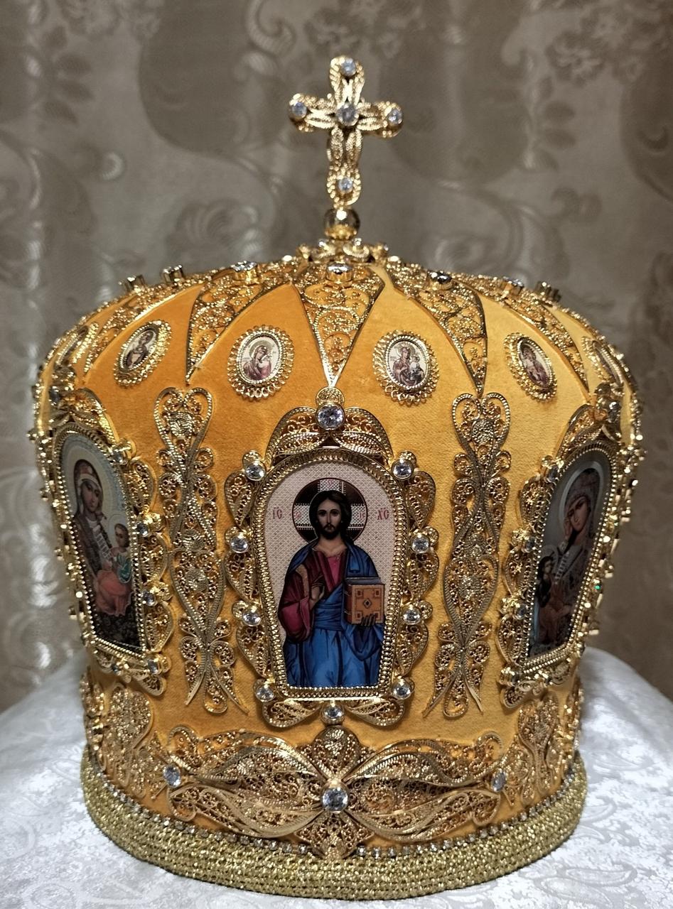 Митра архієрейська оксамитова з фіанітами преміум якості, 58, фото 1