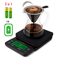 Ваги цифрові для кави MS-K07 (3кг/0,1, 2в1 акумулятор+батарейки, вологостійкі, гумовий килимок)